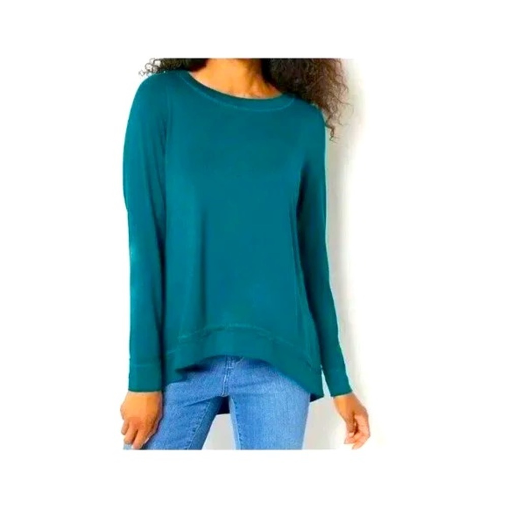 elle by Kim Gravel Rayon Spandex Ruched Back Hi-Low Knit Deep Teal - x small​​​